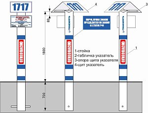 Знак информационно-предупреждающий с козырьком для контроля с воздуха (километровым знаком) и щитом указателем