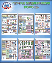 Стенд Первая медицинская помощь, 6 плакатов А3 (1000х1200,Пластик ПВХ 4 мм, пластиковый профиль)